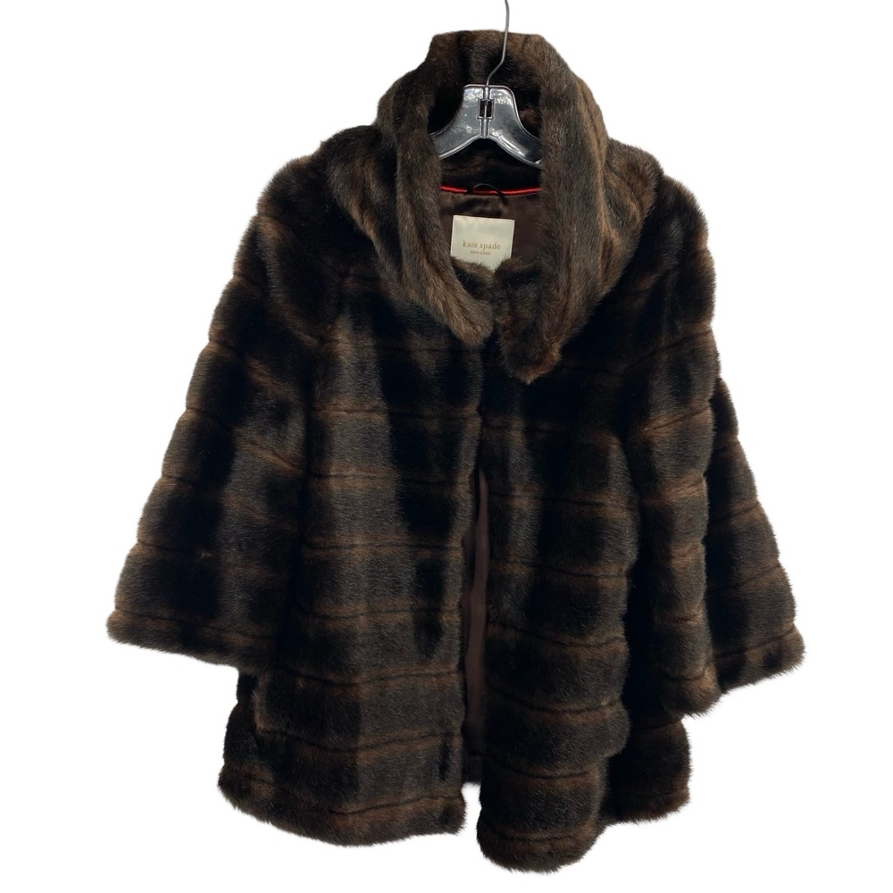 Kate Spade Faux Fur Cape Coat Medium Chocolate Brown - Picture 5 of 13